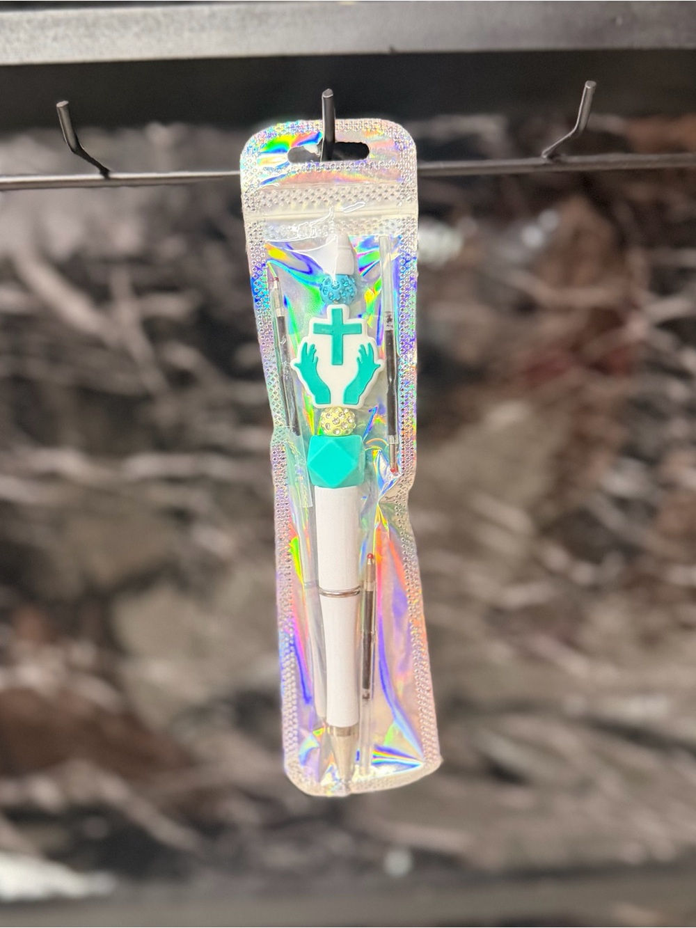 Teal Cross Focal Bead Pen
Black and Blue Ink